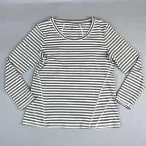 T by TALBOTS Long Sleeve Tee Women's LP Cream & Grey Stripe Basic Preppy Classic